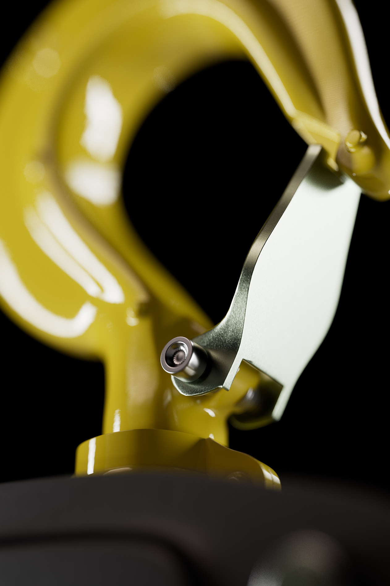 Photorealistic painted metal and polished steel detail