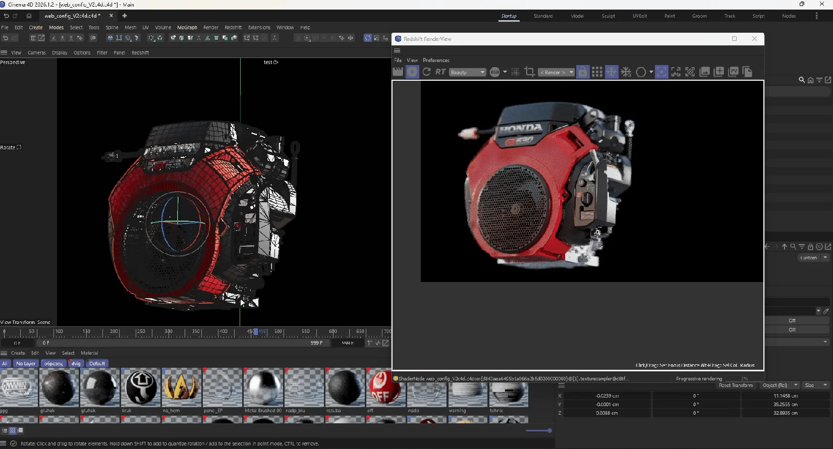 Photorealistic rendering process for an industrial engine