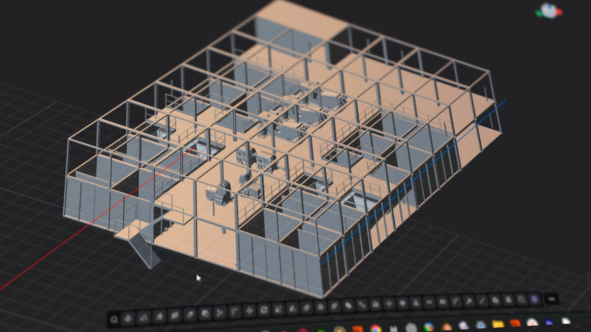 Industrial facility model organized into levels and object groups for visualization