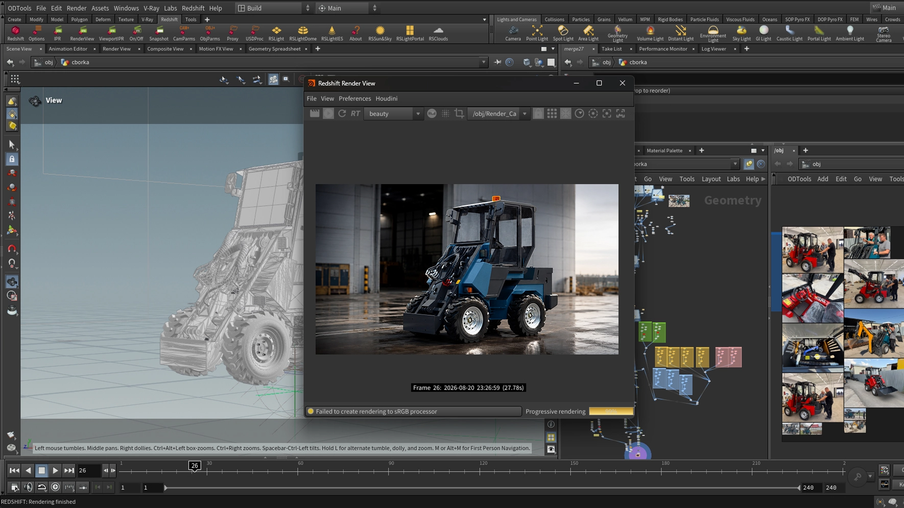 PROFI loader source 3D scene with materials, lighting, render setup and reference images