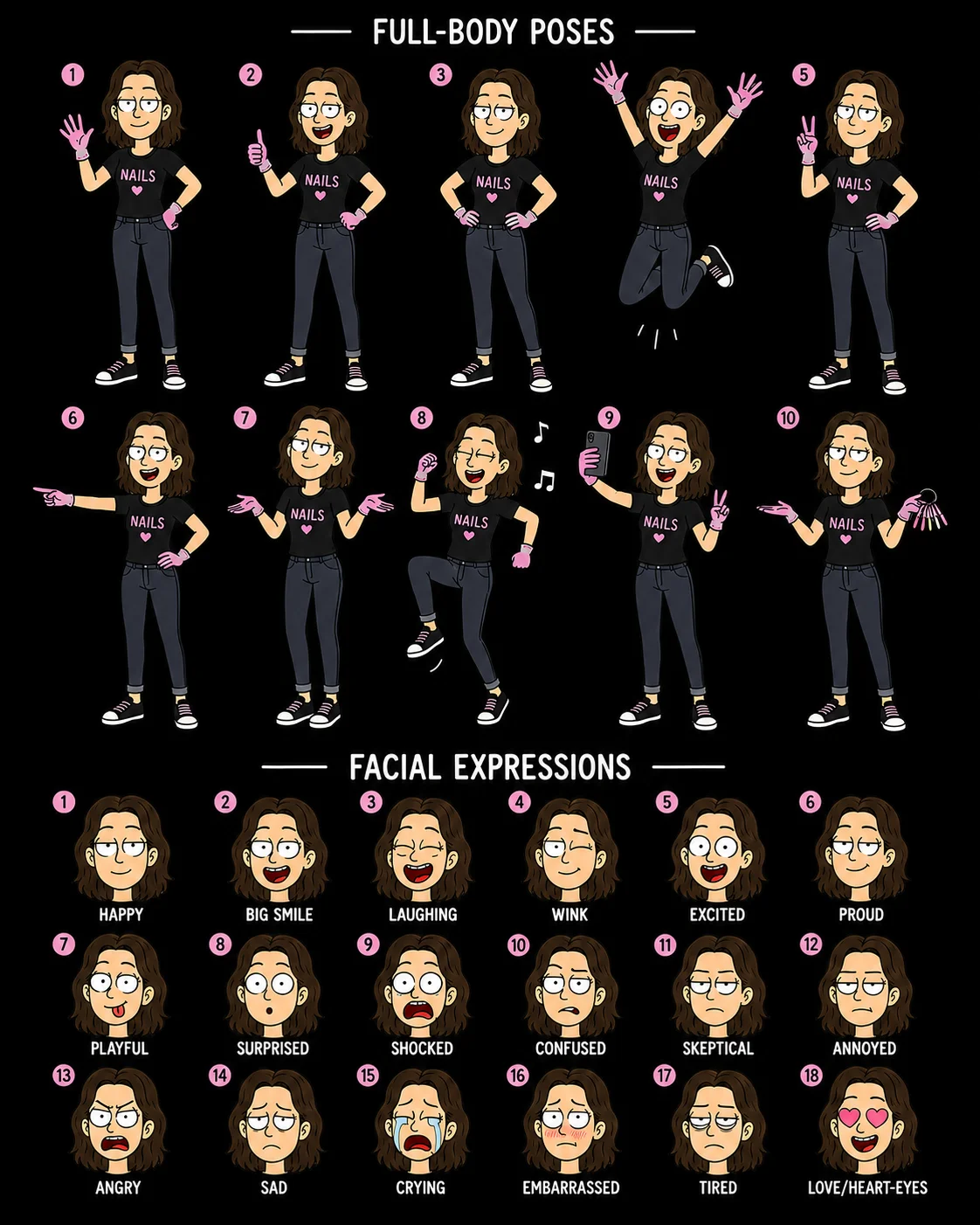 Sistema de poses y expresiones del personaje Katya
